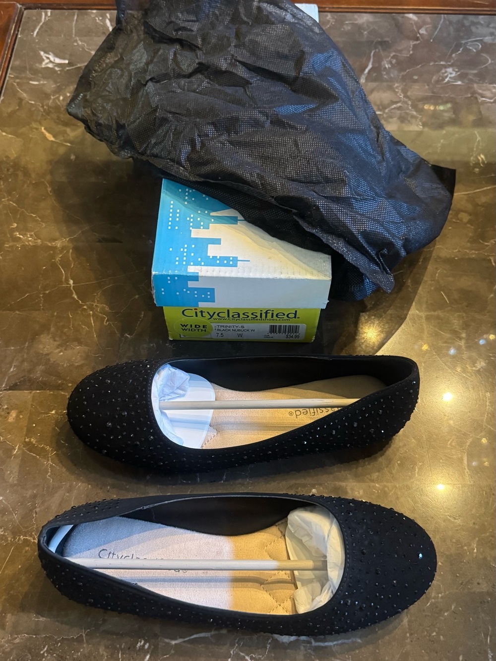 Cityclassified Black Crystal-Embellished Women's Ballet Flats